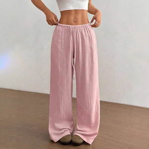 Pantalones Rectos Casuales de Playa para Mujer, Estilo Europeo Americano, Corte Holgado, Tela Imitación Lino Absorbente, Personalizables - Product Image 1