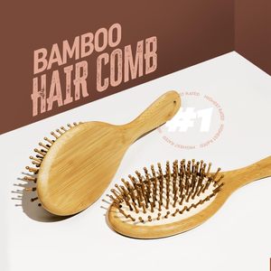 Set de Cepillos de Bambú para el Cabello: Cepillo de Bambú para Desenredar, Alisar y Secar el Cabello - Product Image 6