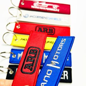 Hot Sale <b>Anime</b> Woven Jet Tag Fabric <b>Keychain</b> Embroidered Brand Motorcycle Flight Label for Key Holder - Product Image 3