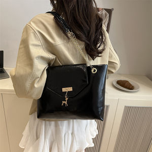 Tas bahu PU lembut kapasitas besar, tas bahu PU warna polos sederhana, tas kasual serbaguna, tas Tote wajah lembut, kapasitas besar - Product Image 5