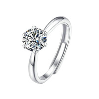 Bague Classique Réglable à Six Griffes Ouvertes en Moissanite pour Femme, Design Inspiré des Étoiles, Bijoux Fins de Luxe Européens et Américains