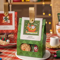 Sacs cadeaux de Noël pour biscuits, sacs en papier avec fenêtre, motif Père Noël et animaux, rabat avec sangle dorée et rivet pour boulangerie de fêtes