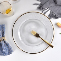 Assiettes de présentation en verre côtelé de 13 pouces avec bord doré pour mariage, traiteur et décoration intérieure - Vente en gros