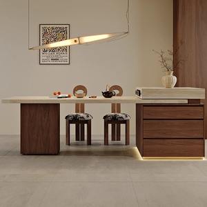 <span class=keywords><strong>Table</strong></span> de cuisson à <span class=keywords><strong>induction</strong></span> multifonctionnelle moderne, écologique, durable, en bois, avec plateau en pierre de roche, télescopique, pour 6 personnes - Product Image 4