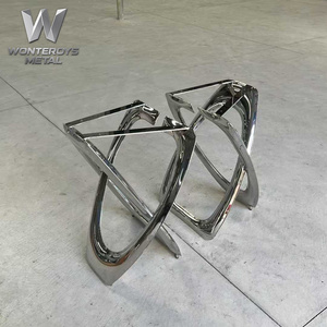 Pieds de <span class=keywords><strong>table</strong></span> commerciaux de luxe en acier inoxydable poli miroir, en forme de X torsadé, pour projets hôteliers, restaurants et clubs - Product Image 6