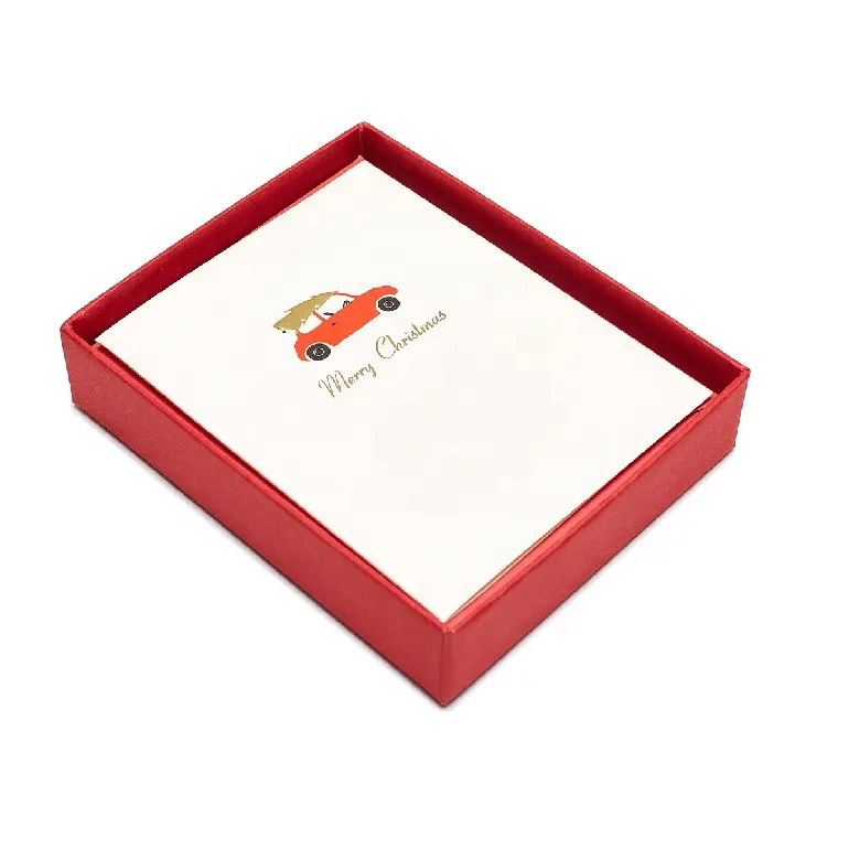 Hotsales Christmas Car Greeting Cards, Custom Printing Gold Foil Emboss Boxed Christmas Cards