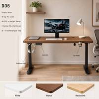 Bureau debout électrique réglable en hauteur à double poutre avec moteur unique, support de tasse et crochet pour casque en bois d'albizia