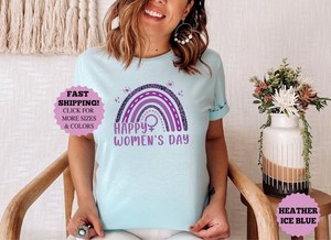 Camiseta Happy Women's Day Rainbow para mujer, camiseta informal de algodón de manga corta con estampado feminista, cuello redondo, corte regular, primavera y verano - Product Image 3