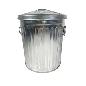 Lixeira de lixo galvanizada, lata de lixo para cozinha, jardim, casa, metal sólido, lixeira de resíduos de alimentos galvanizados com tampa