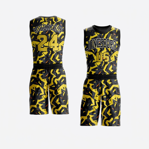 Ensemble de maillots de basketball professionnels personnalisés de haute qualité, imprimés par transfert thermique, col en V, sans manches, 100 % polyester, anti-humidité - Product Image 1