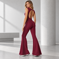 Combinaison de yoga une pièce personnalisée pour femme, col bateau, manches courtes, panneau latéral découpé au laser, jambe évasée, pour la gym, l'entraînement et le sport