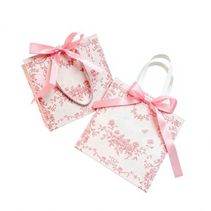 Classic <b>Mini</b> Gift Bag With Pink Floral Print Cotton Rope Handle Recyclable Art Paper Hand Length Handle Ribbon Accessory - Product Image 2