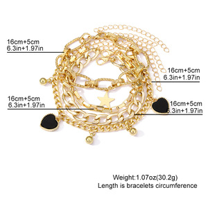 New Thick Link Chain Star Heart Bracelets <b>Set</b> <b>Gold</b> Plated Chunky Charm Bracelets <b>Bangles</b> Women Fashion Jewelry - Product Image 5