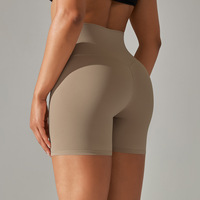 Dames Ademende Hoge Taille Fitness Yogabroek Afslankende Biker Shorts Elastische Band Voor Hardloopperzikbillen