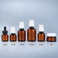 Ensemble de flacons en plastique PET pour cosmétiques, lotions, sérums et crèmes, avec compte-gouttes et vaporisateur, couleur marron ambré, 40ml, 60ml, 100ml, 150ml