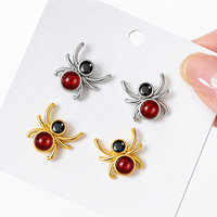 Boucles d'oreilles clous tendance en argent sterling 925 QX, motif araignée noire et rouge, zircon, collection Halloween, bijoux pour femme