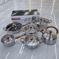 Batterie de cuisine antiadhésive en acier inoxydable pour casseroles et poêles avec manche en bois, meilleure qualité