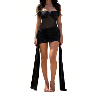 Vestido Mini Fruncido Sin Mangas para Mujer - Vestido de Malla con Corsé y Cola Lateral Drapeada, Ropa de Mujer, Moda - Product Image 2