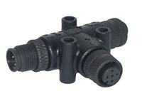 Konektor Mikro T-Type 3-Arah NMEA2000 M12 5-Pin A-Code dengan Casing Nilon, Kontak Kuningan, Tahan Air IP67 IP68