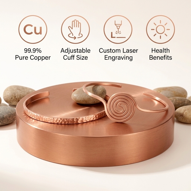 Women's Pure Copper Adjustable Open Cuff Anklet with Hammered Texture Custom Laser Engraving Health Ankle Bracelet