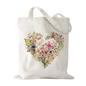 Sac fourre-tout en toile personnalisé pour la Saint-Valentin, réutilisable, esthétique, floral, en coton, en forme de cœur, pour femmes - Product Image 1