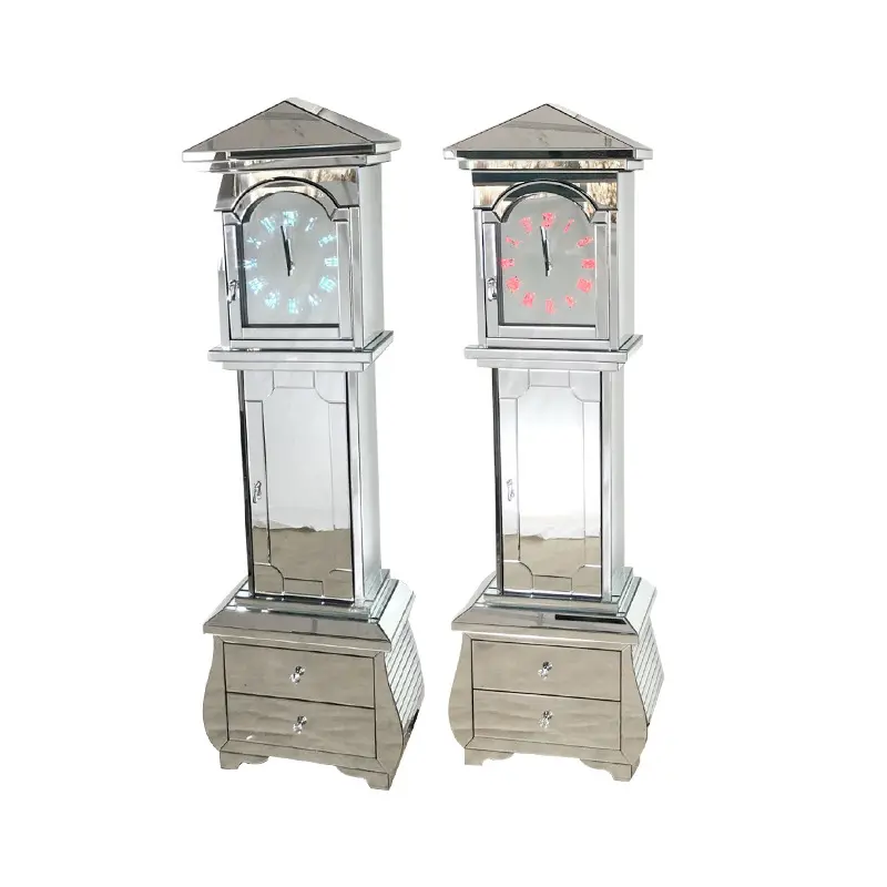 New Designed Mirror Furniture Floor Clock Tall Boy Side Table Glass Bell Tower Clock with Two Drawers