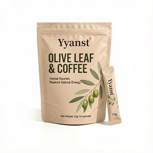 Poudre instantanée de feuilles d'olivier et de café, produits de bien-être naturels pour nourrir et restaurer l'énergie, sachet de 10g, pochette kraft, OEM/ODM - Product Image 1