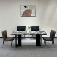 Ensemble de table à manger en pierre noire de luxe moderne, homologué CE, avec base en acier inoxydable à bord épaissi, pour hôtel et salon