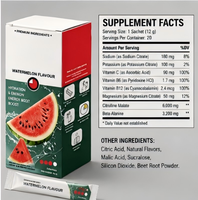 Poudre de boisson énergisante saveur pastèque marque distributeur – Ingrédients complexes de qualité supérieure d'origine végétale – Goût fruité pastèque