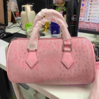 Sac de voyage pour femme en cuir PU à faible MOQ, avec strass scintillants et matière suédée à pois, à porter à la main