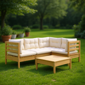 Ensemble de salon de jardin en bois de pin massif crème, 4 places, résistant aux intempéries, meubles d'extérieur - Product Image 2