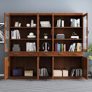 Okusu Furniture <b>Solid</b> Walnut <b>Wood</b> <b>Bookcase</b> With Drawers 5 Door Modern Chinese Style Home Library Storage Shelf - Product Image 2