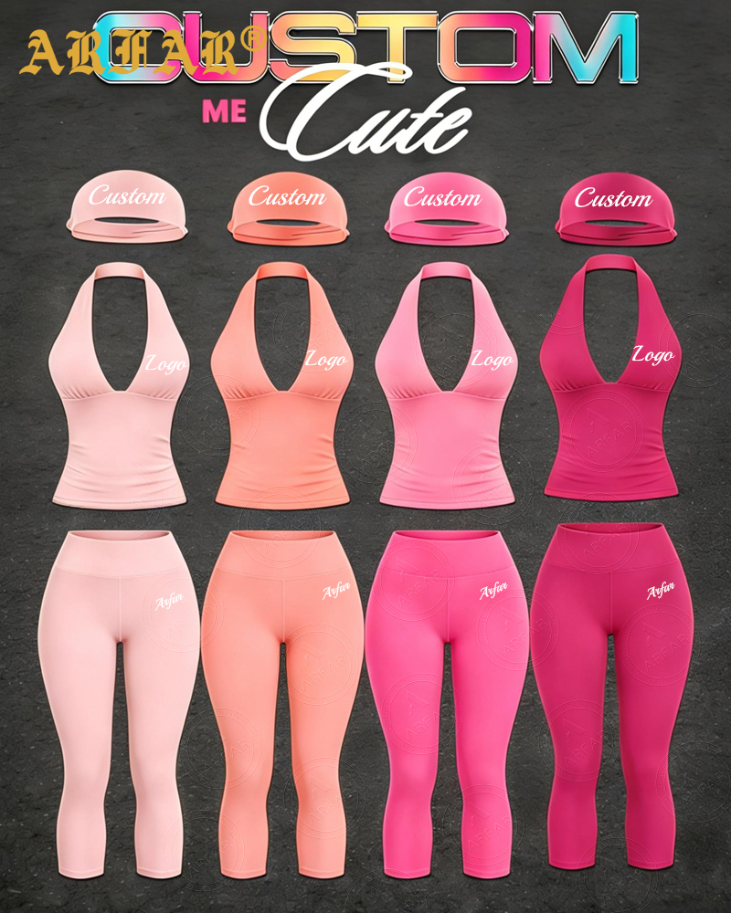 Activewear Custom Logo Halter Crop Top & High Waisted Capri Leggings Pants Sets for Women Workout Gym Yoga Two Piece Set