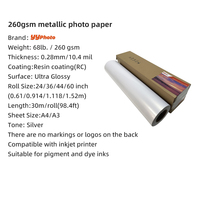 Rouleau de papier photo métallique 260 g/m² 30 m, imperméable, argenté brillant, papier RC pour imprimante jet d'encre EPSON CANON HP