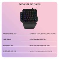 Ergonomique-mini-clavier de jeu filaire, usb, 44 touches, sans fil, rétroéclairage multicolore, utilisable avec une main