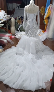 Nueva moda lujosa sirena vestido de novia con cuentas cristales África cuentas <span class=keywords><strong>Capilla</strong></span> <span class=keywords><strong>Real</strong></span> inspirado patrones africanos encaje - Product Image 5