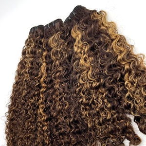 Bundles de cheveux vierges bruts Remy cambodgiens à Double trame 4/27 # Double Drawn Balayage Couleur Birman Curly Blonde Highlight - Product Image 3