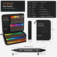 FLOWood Neo Studio – Lot de 60 marqueurs d'art à double pointe (fine et biseautée) avec étui portable à fermeture éclair