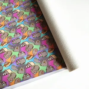 Shaoxing Fabrik Großhandel Maßgefertigtes Logo Designer PU Grauer Katzen-Cartoon Bedruckter Vinyl-Stoff für Stuhl-Möbel Wasserdicht - Product Image 1