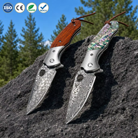 Couteau de poche Damas, couteau pliant personnalisé, couteau tactique de chasse, de camping et de survie, manche en bois/coquille, outil EDC BS305