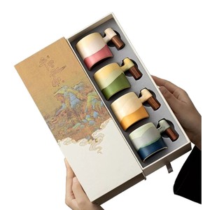 Set di <span class=keywords><strong>Tazze</strong></span> <span class=keywords><strong>da</strong></span> Tè e Caffè in Ceramica Imperial Palace Wenchuang a Quattro Colori, 85ml, Confezione Regalo, Graziosa Tazzina in Ceramica con Supporto in Legno - Product Image 5