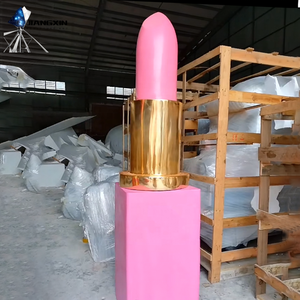 Lápiz labial rojo de gran tamaño y escultura de base líquida diseño moderno tapa metálica de fibra de vidrio para Park Beauty Store Cemetery Decor - Product Image 3