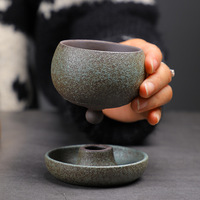 Ensemble Tasse et Soucoupe en Céramique Créative pour Café et Thé, Design Latte Art, Poterie Rustique Vintage, Style Rétro de Luxe Léger pour la Maison et le Café