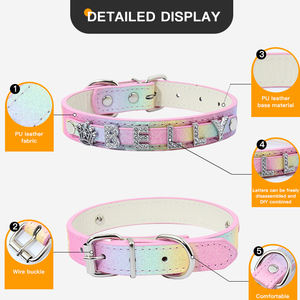 Collares de cuero con letras personalizadas para perros, <span class=keywords><strong>Collar</strong></span> de cuero de Color degradado de diseñador para mascotas, collares ajustables de cuero PU suave para cachorros - Product Image 6