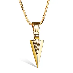 Mode En Acier Inoxydable Hommes Bijoux Pendentif avec Boîte Chaîne Arrowhead Flèche Lance Collier