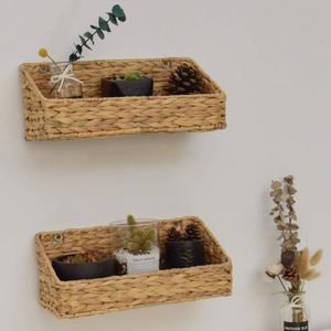 Mini paniers de rangement tissés jacinthe d'eau forme ronde Vietnam boîte plateau en osier pas cher rotin mur panier fermé fruits carré - Product Image 2