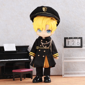 Ob11 búp bê quân đội áo khoác có thể điều chỉnh vành đai đồng phục phong cách Váy áo khoác obitsu11 17cm màu xanh đậm quân đội thẩm mỹ Ăn mặc - Product Image 4