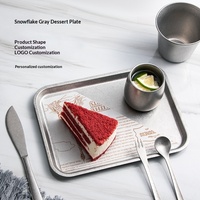Assiette de service carrée style industriel nordique, plateau rétro gris flocon de neige en acier inoxydable, pour fêtes, café, gâteaux et desserts