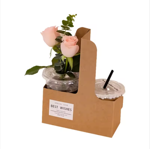 Custom Disposable Recyclable Kraft <b>Paper</b> 2/4 Cup Carriers, Coffee Takeaway <b>Trays</b>, Beverage Packaging with Handles - Product Image 6