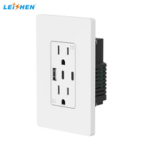 Prise murale double Leishen homologuée ETL, PD 30W, USB-A + 2 USB-C, 125V, norme américaine, 15A, avec protection anti-effraction